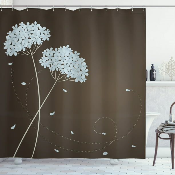 Brown Seafoam Floral Design with Swirl Lines Falling Leaves Autumn Inspired Fabric Bathroom Decor Set with Hooks 70 inches Ambesonne Brown and Blue Shower Curtain 